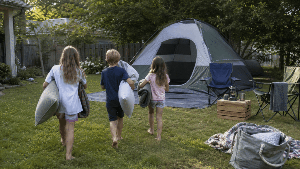 tent setup for backyard camping with kids