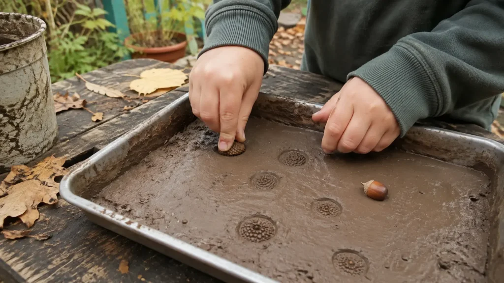 Acorn Cap Stamping in Mud